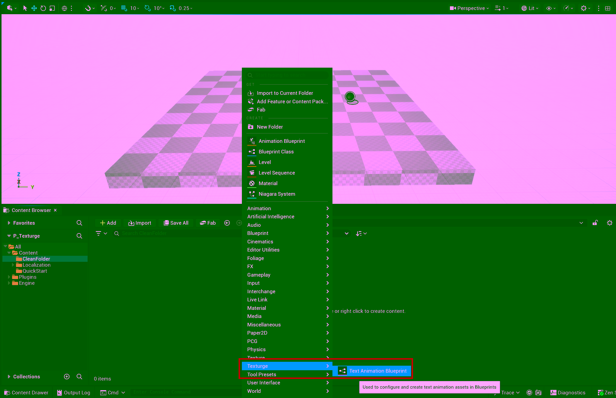 Right-click in Content Browser → Texturge → Text Animation Blueprint